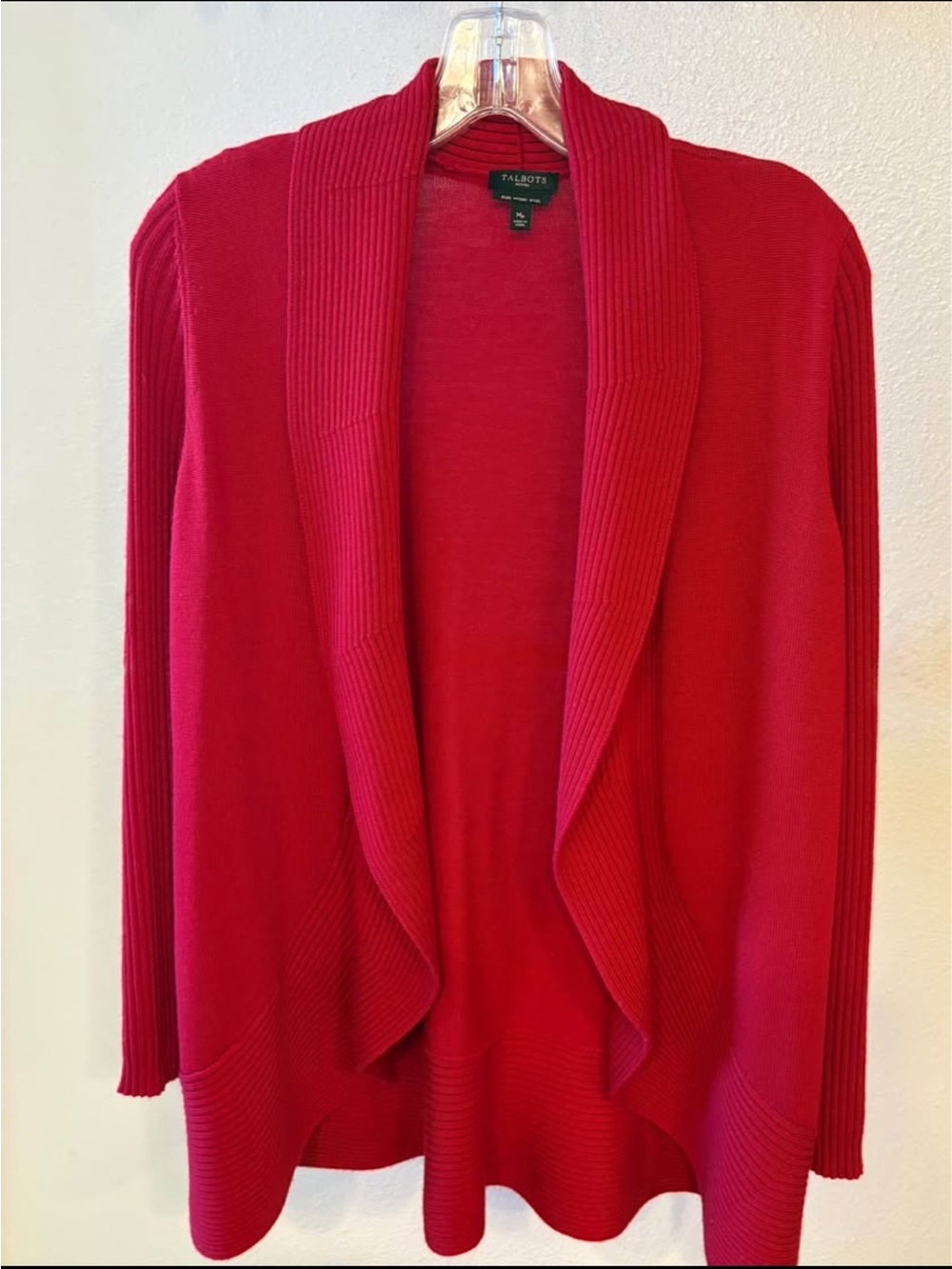 Talbots 100% Merino Wool Red Shawl-Collar Cardigan